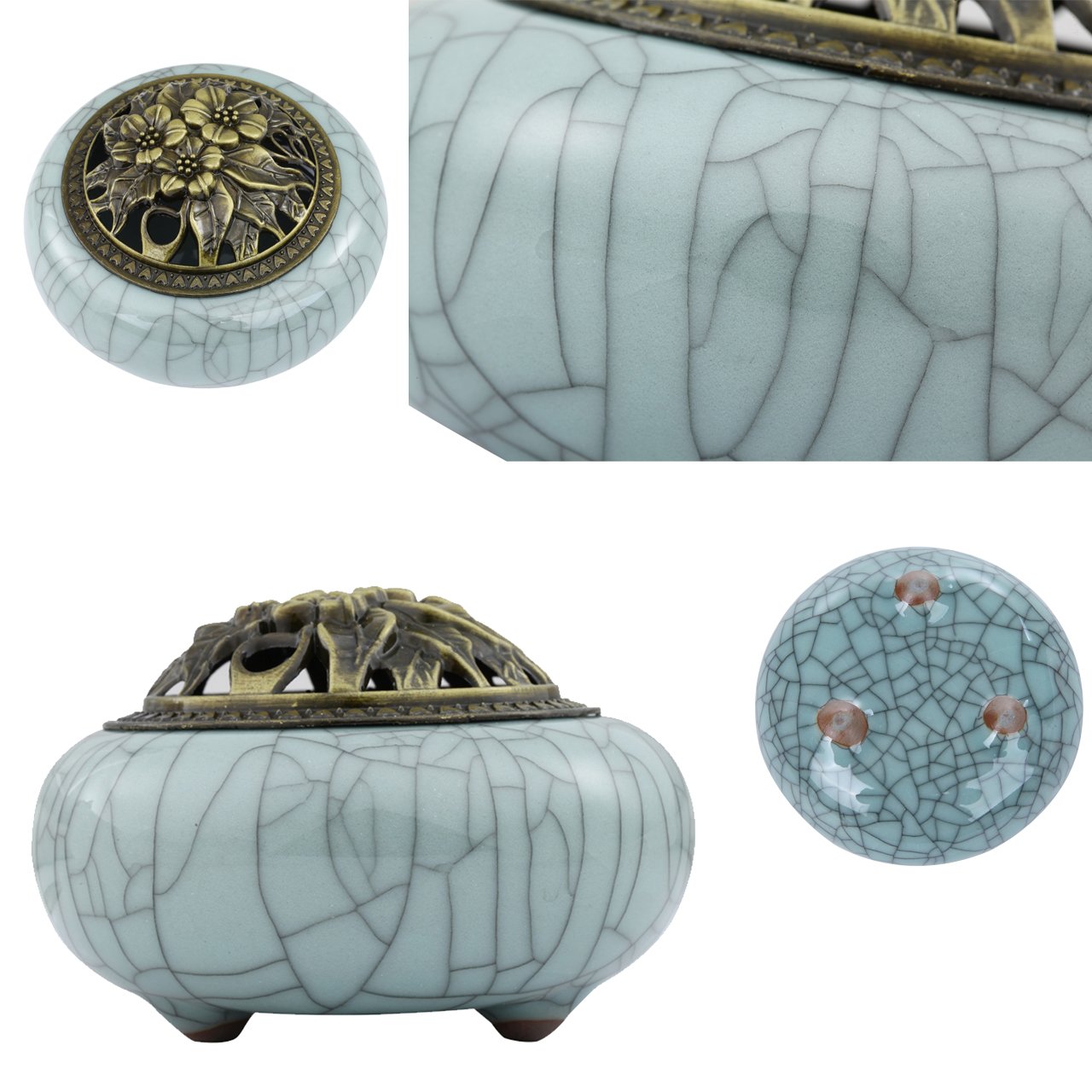 Amazon｜blue voyage 陶器 香炉 蓋 お香立て付 直径11cm (青ひび